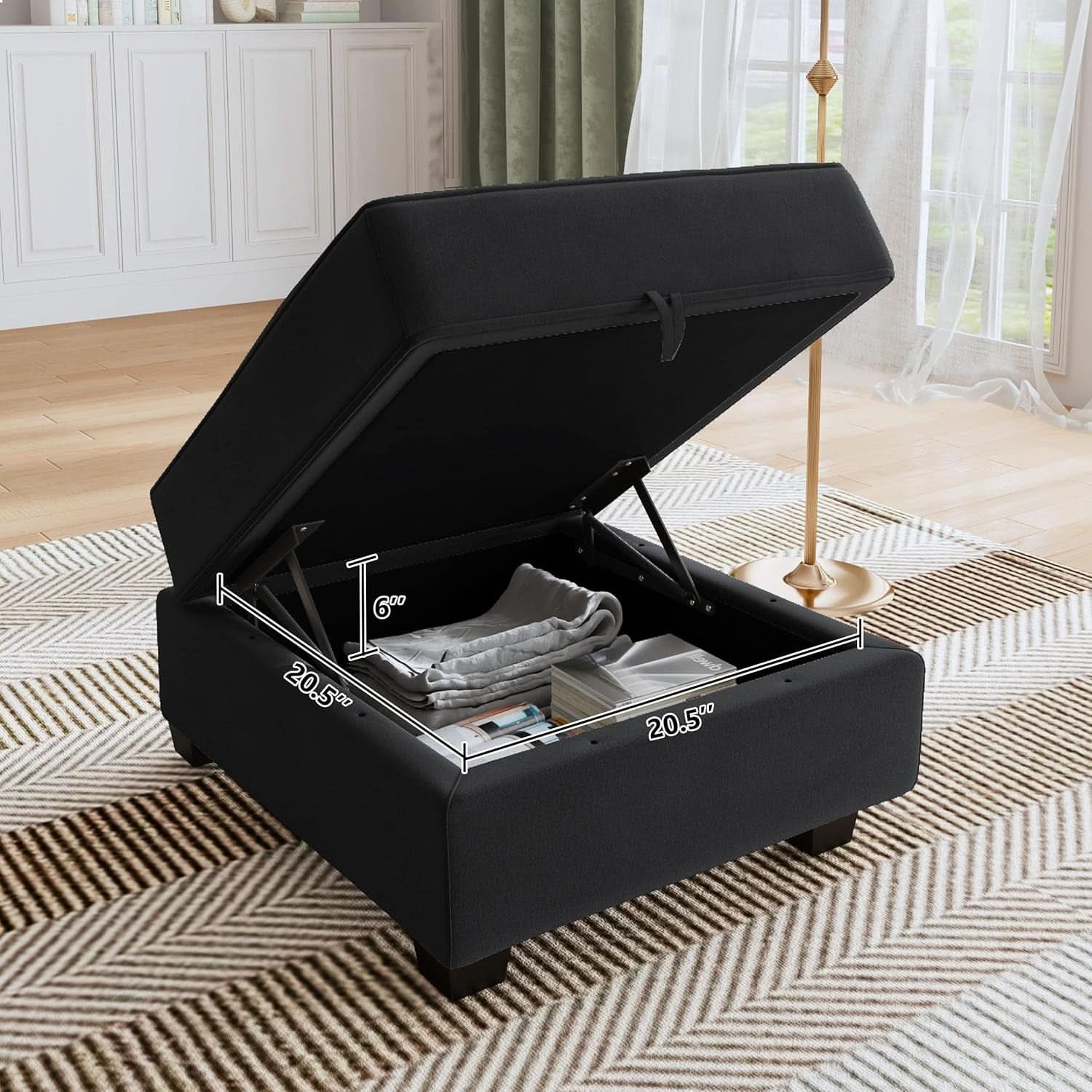 Premium Velvet Black Multifunctional Storage Ottoman-1