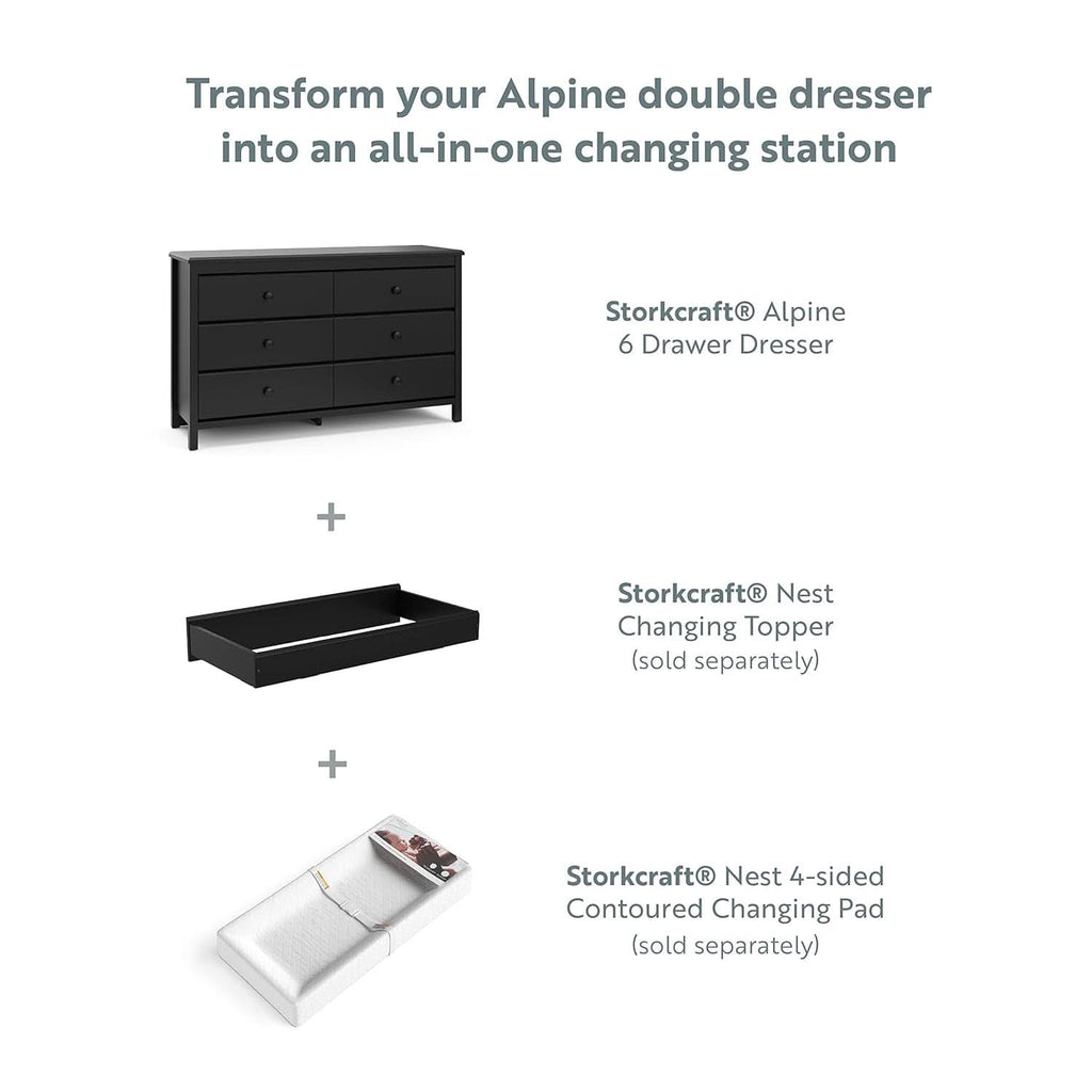 Alpine 6 Drawer Dresser Black GREENGUARD Gold Certified Nursery Furniture-2