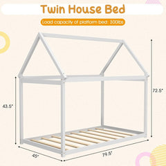 Twin House Bed Frame With Roof Canopy Montessori For Kids-2