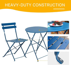 Peacock Blue 3 Piece Folding Bistro Set For Patio Garden-3