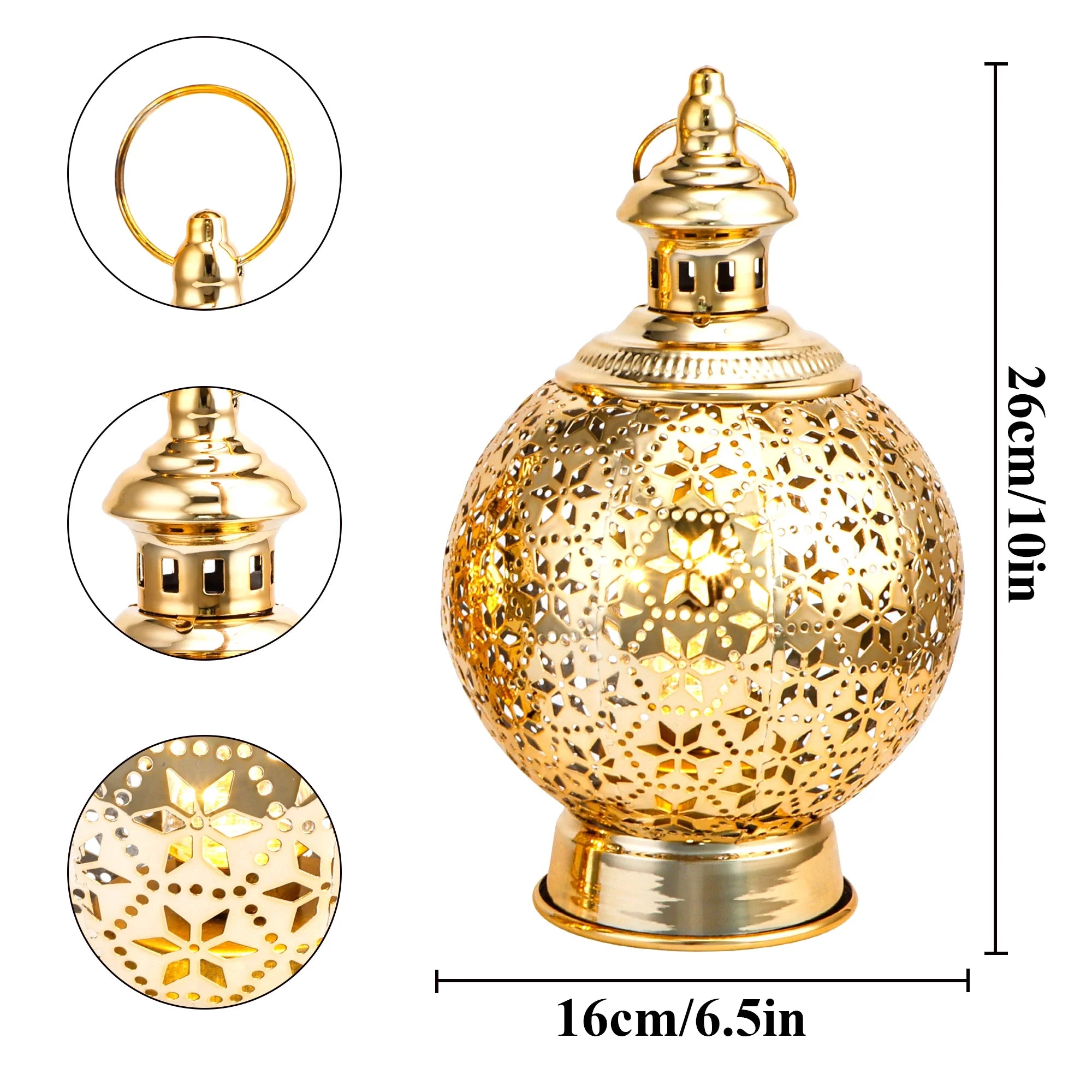 Metal Ramadan Lanterns 10" Gold Electric Candle Holders-1