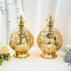 Metal Ramadan Lanterns 10" Gold Electric Candle Holders-3