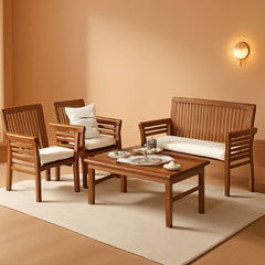 Outdoor Acacia Wood 4 Piece Sofa Set With Water Resistant Cushions Coffee Table-0