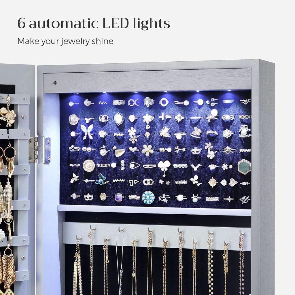 47.2 Inch Tall Lockable Jewelry Cabinet With Mirror Gray-2