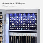 47.2 Inch Tall Lockable Jewelry Cabinet With Mirror Gray-2