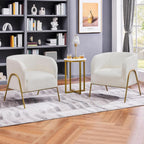 (Set of 2) 27" Ivory Boucle Accent Chairs With Gold Legs