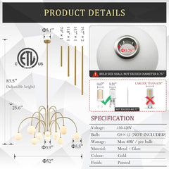Gold Sputnik Chandelier 52 Inch Radiant Milk Glass Shades-1