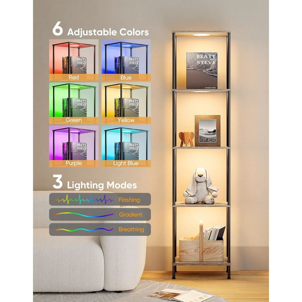 Display Shelf Floor Lamp With RGBW Light Gray Five Tier-2