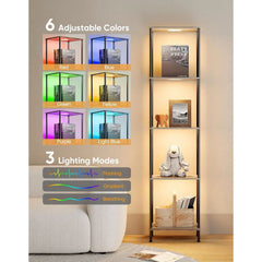 Display Shelf Floor Lamp With RGBW Light Gray Five Tier-2