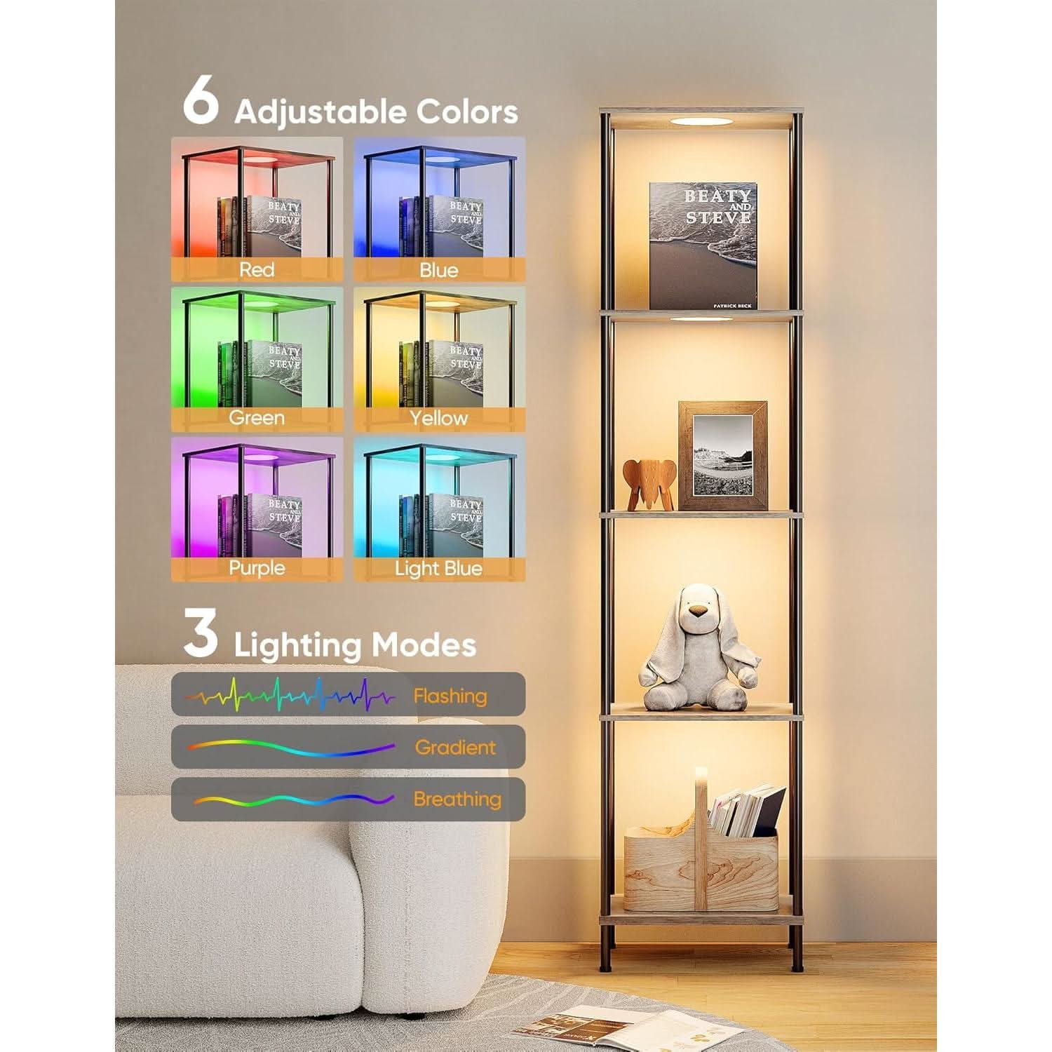 Display Shelf Floor Lamp With RGBW Light Gray Five Tier-2