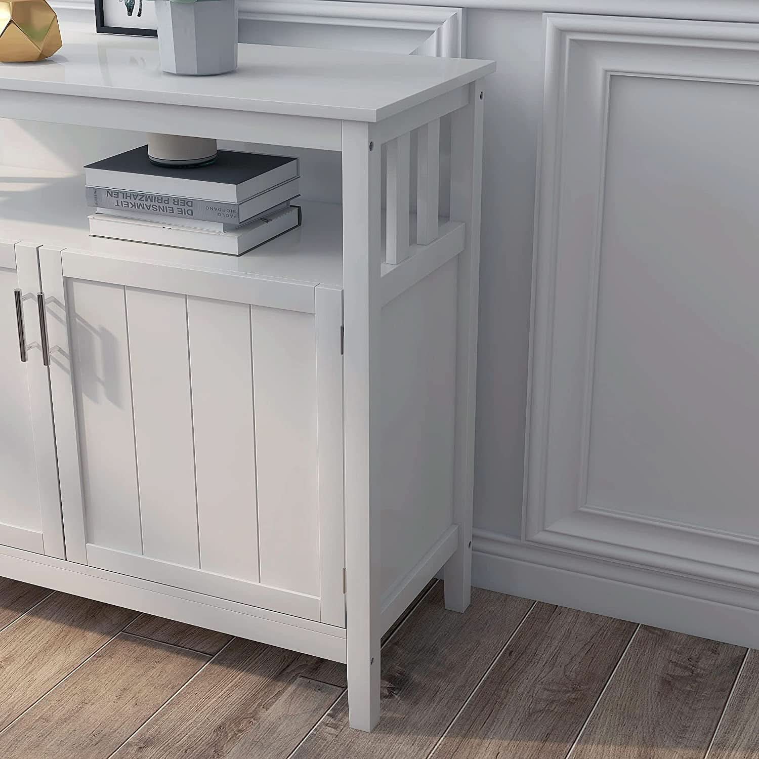 White Buffet Cabinet With 2 Doors And Adjustable Shelf-2