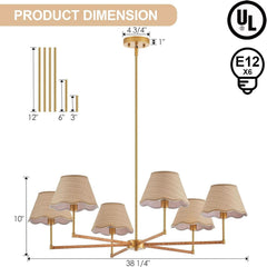 39 Inch Boho Rattan Chandelier Pendant Light 6 Lights-4