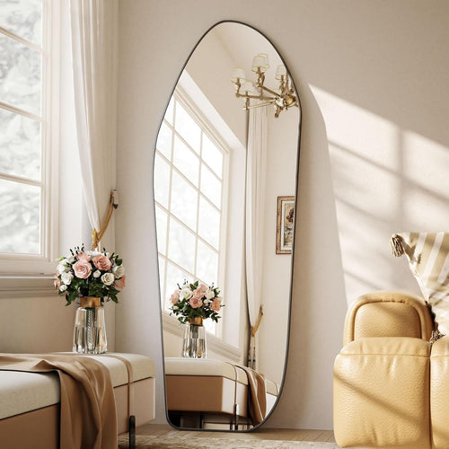 67x24 Oversized Diamond Floor Mirror Black Aluminum-0