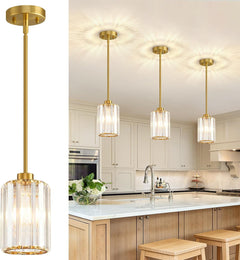 Brushed Gold Crystal Pendant Lights Kitchen Island-0