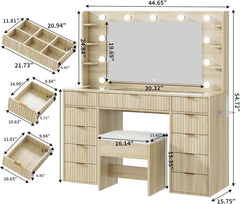 Vanity Desk With Translucent Glass Top Storage Drawers-1
