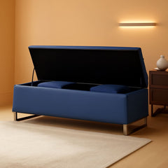 Navy Upholstered Storage Ottoman Bench With Hideaway-0
