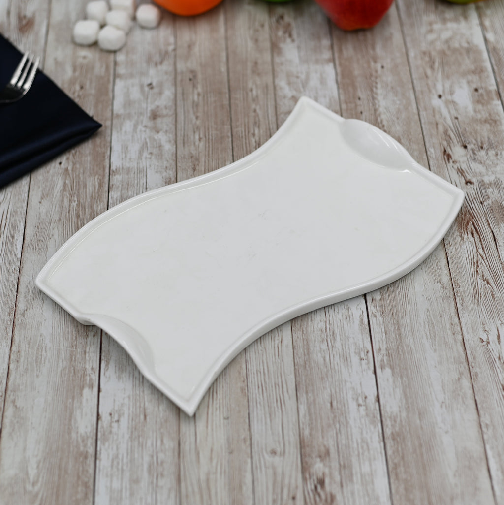 Flat Porcelain White Dish With Handles 14" inch | 36 Cm-0