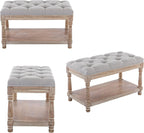 Grey Tufted Upholstered Storage Ottoman Bench Shelf-3