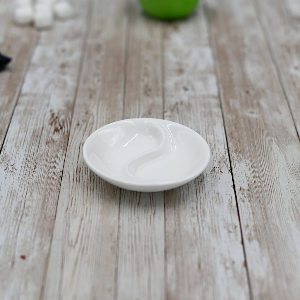 Round White Ying Yang Divided Soy Dish 3.5" inch | 9 Cm