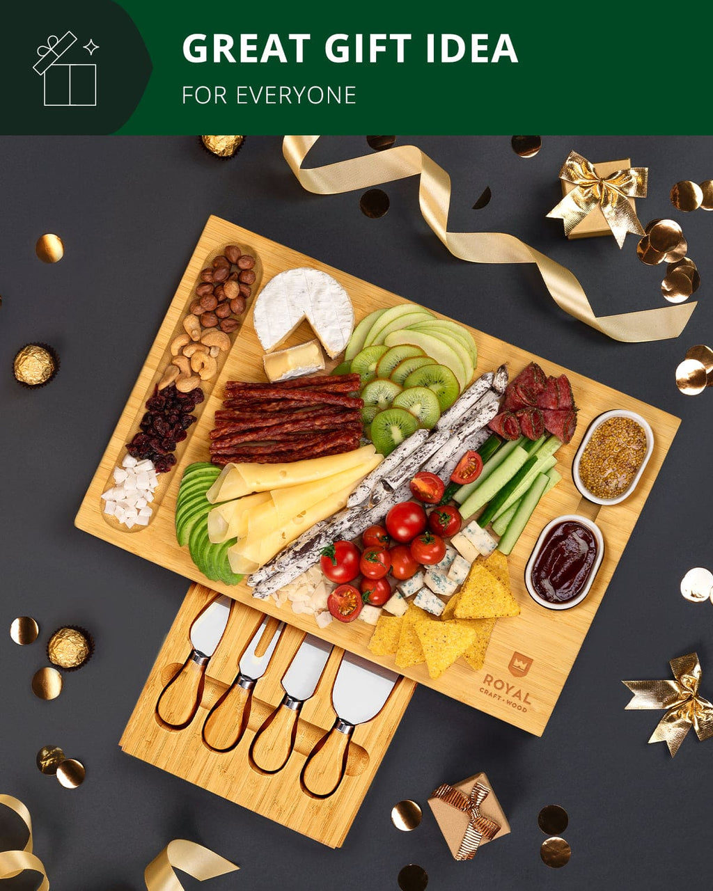 Cheese Board Set with Knives, 16.5“ x 11”-2