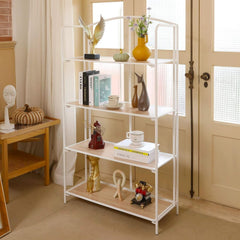 No Assembly Foldable Bookshelf 4 Tier White Bookcase-2