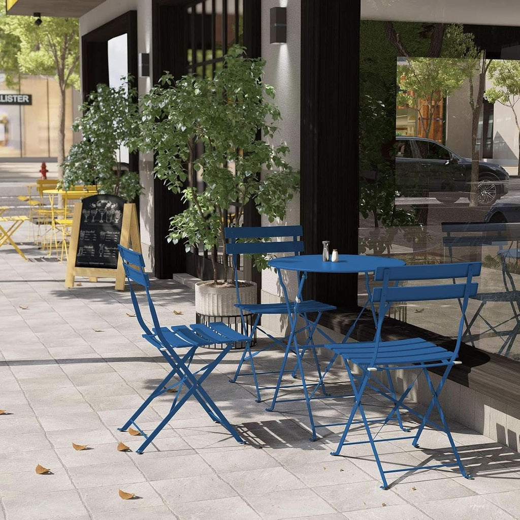 Peacock Blue Folding Patio Bistro Set 3 Piece Outdoor-3