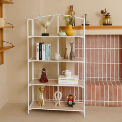 No Assembly Foldable Bookshelf 4 Tier White Bookcase-0