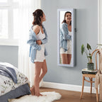 47.2 Inch Tall Lockable Jewelry Cabinet With Mirror Gray-0