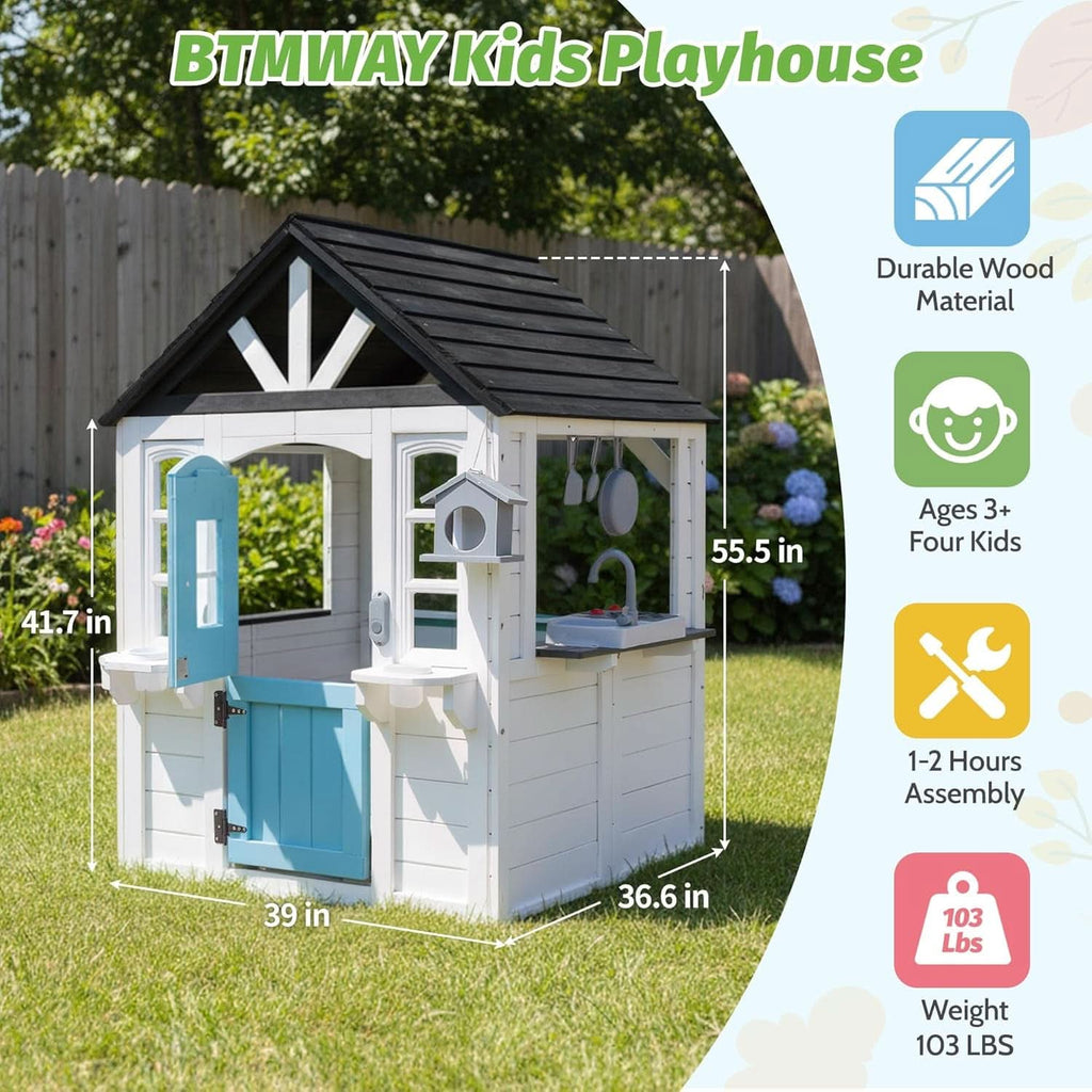 Natural Cedar Outdoor Kids Playhouse With Kitchenette-4