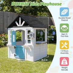 Natural Cedar Outdoor Kids Playhouse With Kitchenette-4