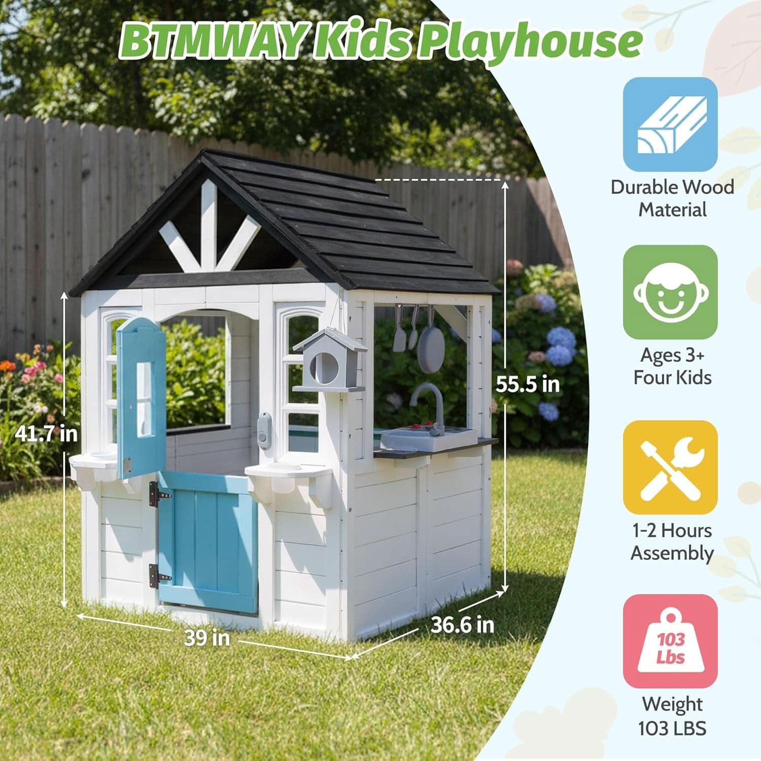 Natural Cedar Outdoor Kids Playhouse With Kitchenette-4
