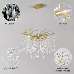 Gold Crystal Tree Branch Chandelier 18 Inch K9 Crystals-4