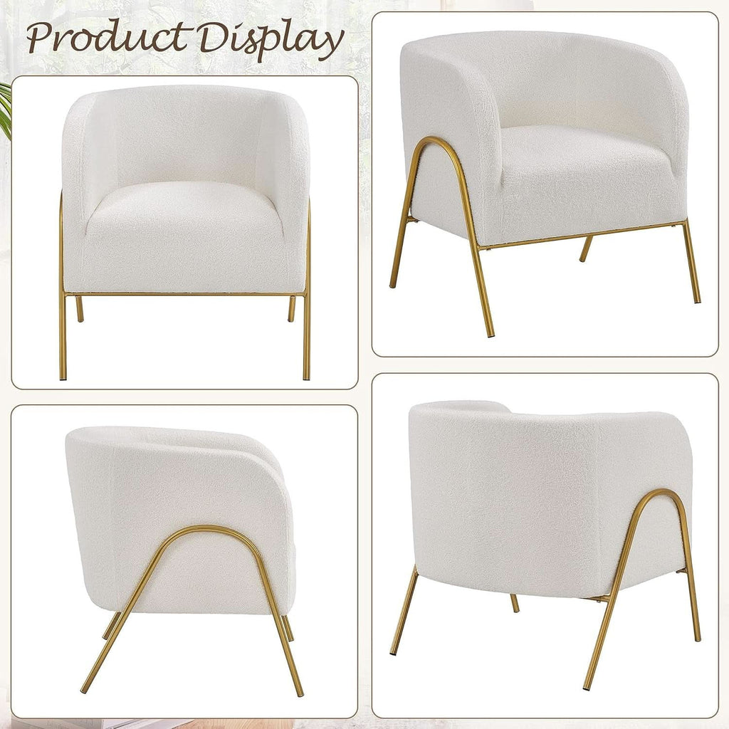 (Set of 2) 27" Ivory Boucle Accent Chairs With Gold Legs