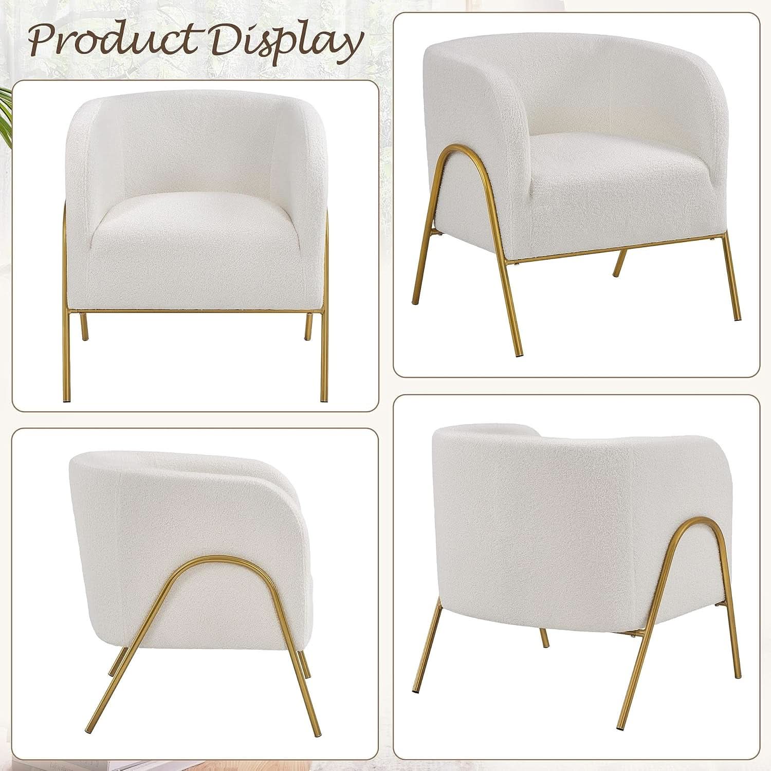 (Set of 2) 27" Ivory Boucle Accent Chairs With Gold Legs