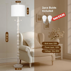 Tall Natural Wood Floor Lamp 65  Point Five Inches Linen Shade-4
