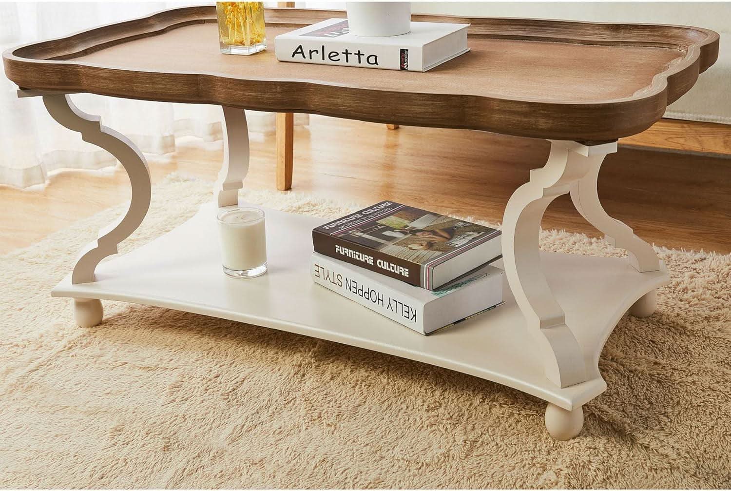 Handcrafted Farmhouse Natural Tray Top Coffee Table-1