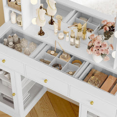 White LED Lighted Makeup Vanity Desk with Drawers-4