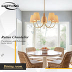 Antique Brass Boho Rattan Chandelier Pendant Dimmable-4