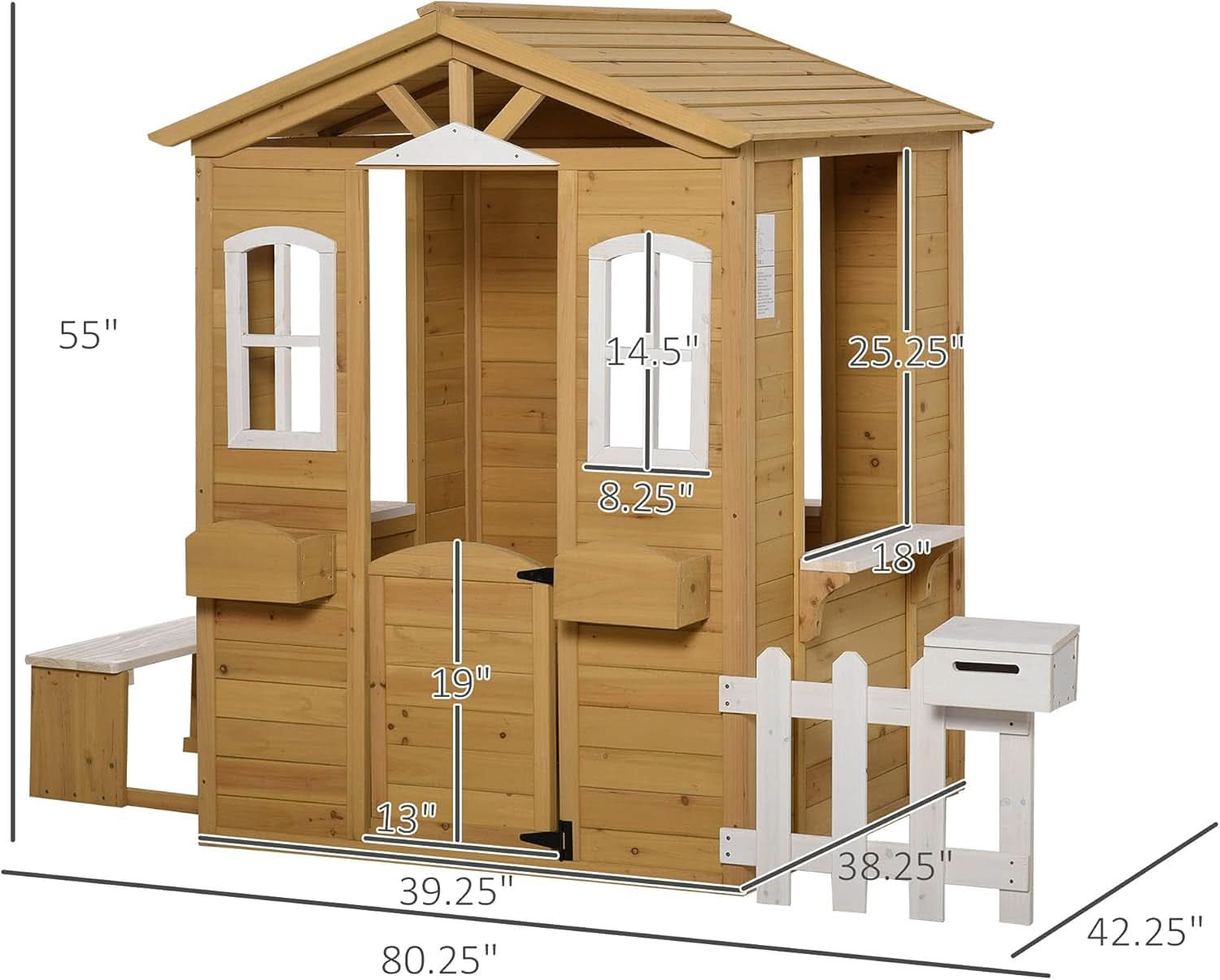 Kids Outdoor Wood Playhouse With Working Door And Windows-4