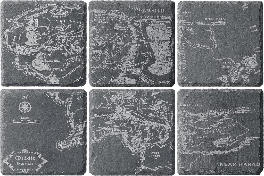Middle Earth Map Coasters Set of 6 - Fantasy Slate Drink Coasters-0