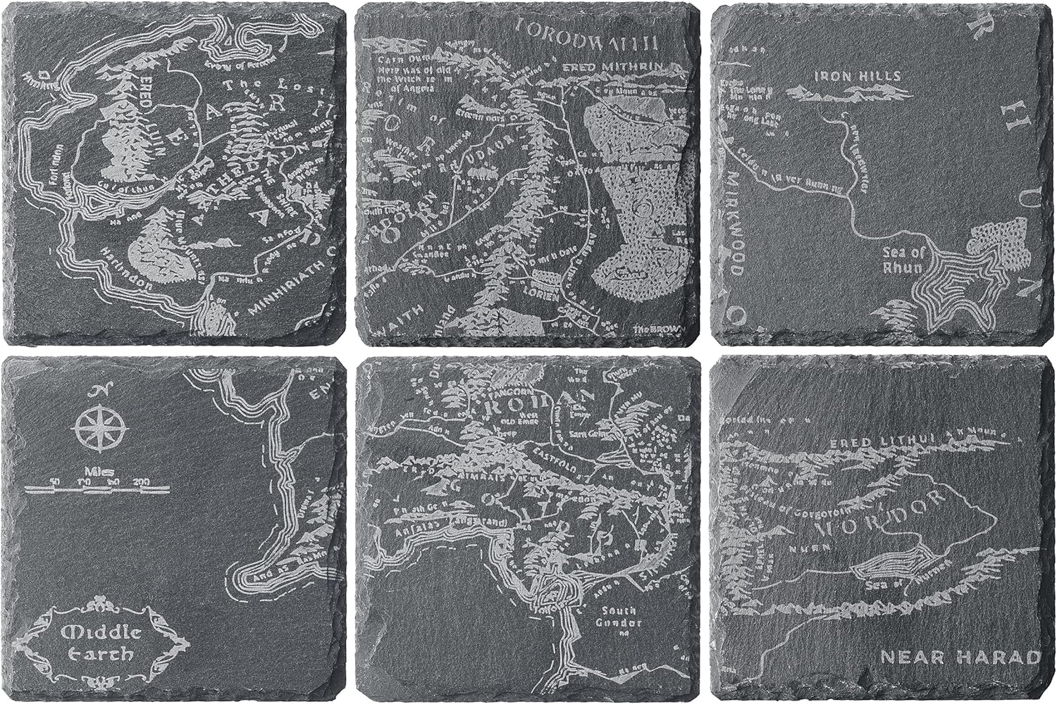Middle Earth Map Coasters Set of 6 - Fantasy Slate Drink Coasters-0