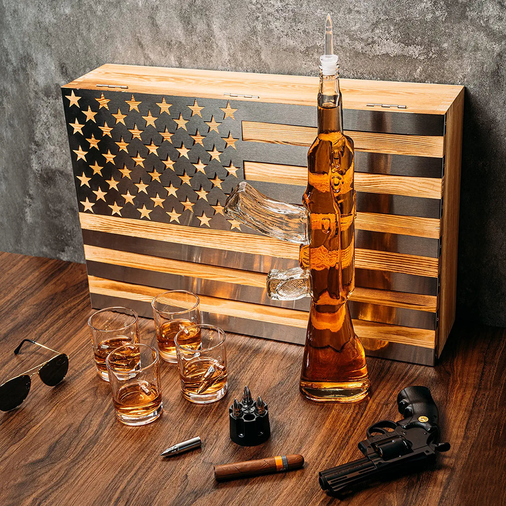 Gun Whiskey Decanter Set - SKF1801 - 8 Bullet Whiskey Chillers-4