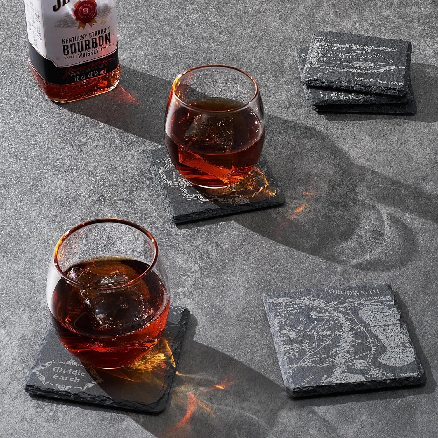 Middle Earth Map Coasters Set of 6 - Fantasy Slate Drink Coasters-2