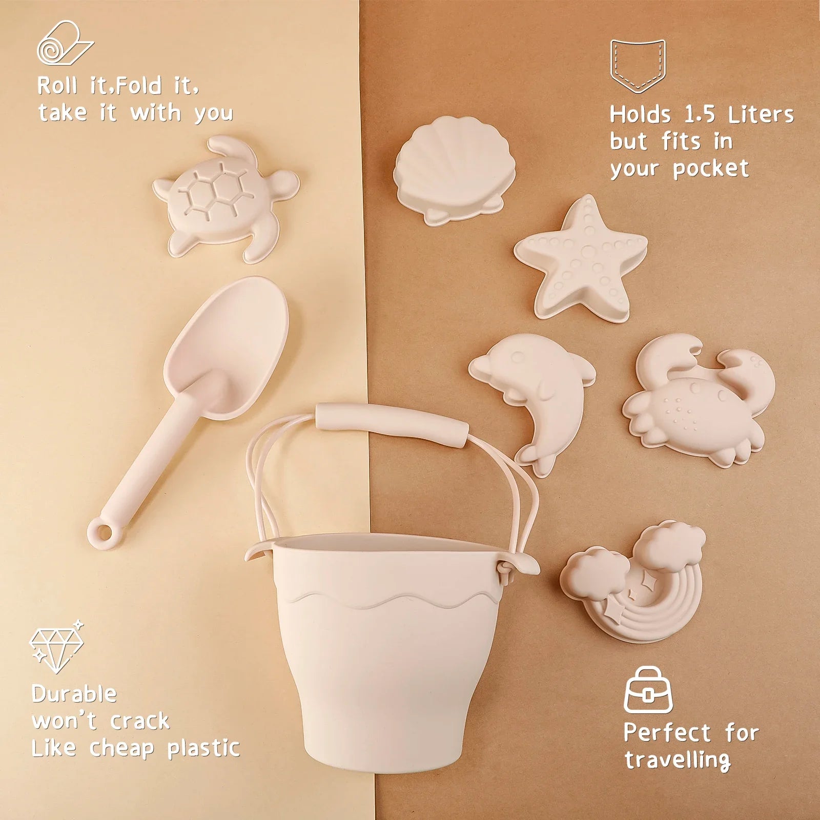 8 pcs set beach toys in food grade silicone