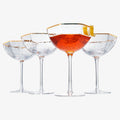 Vintage Crystal Champagne Coupe Gold Rim Hexagonal Angled Glasses | Set of 4 | 6 oz-0