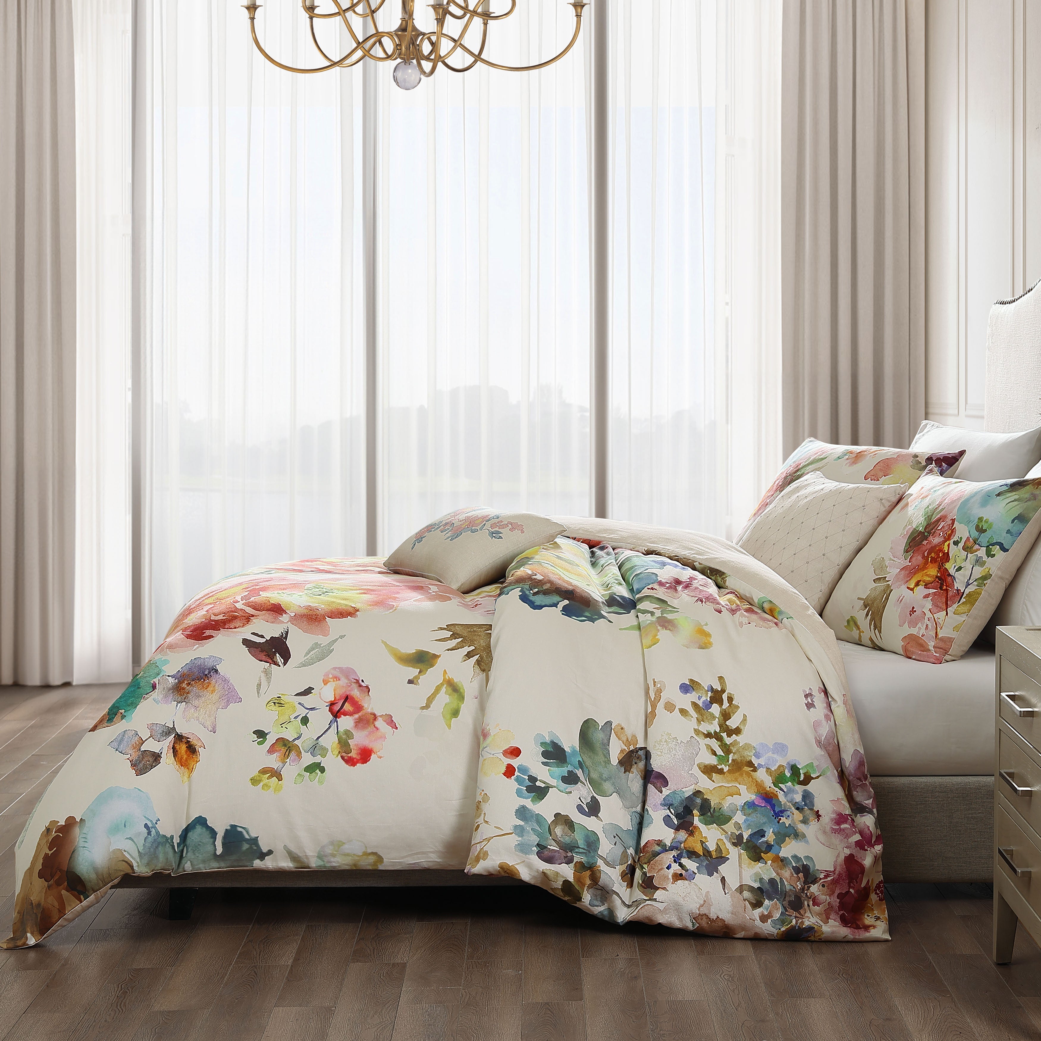 Bebejan Antique Flowers Ivory 5 Piece Reversible Comforter Set