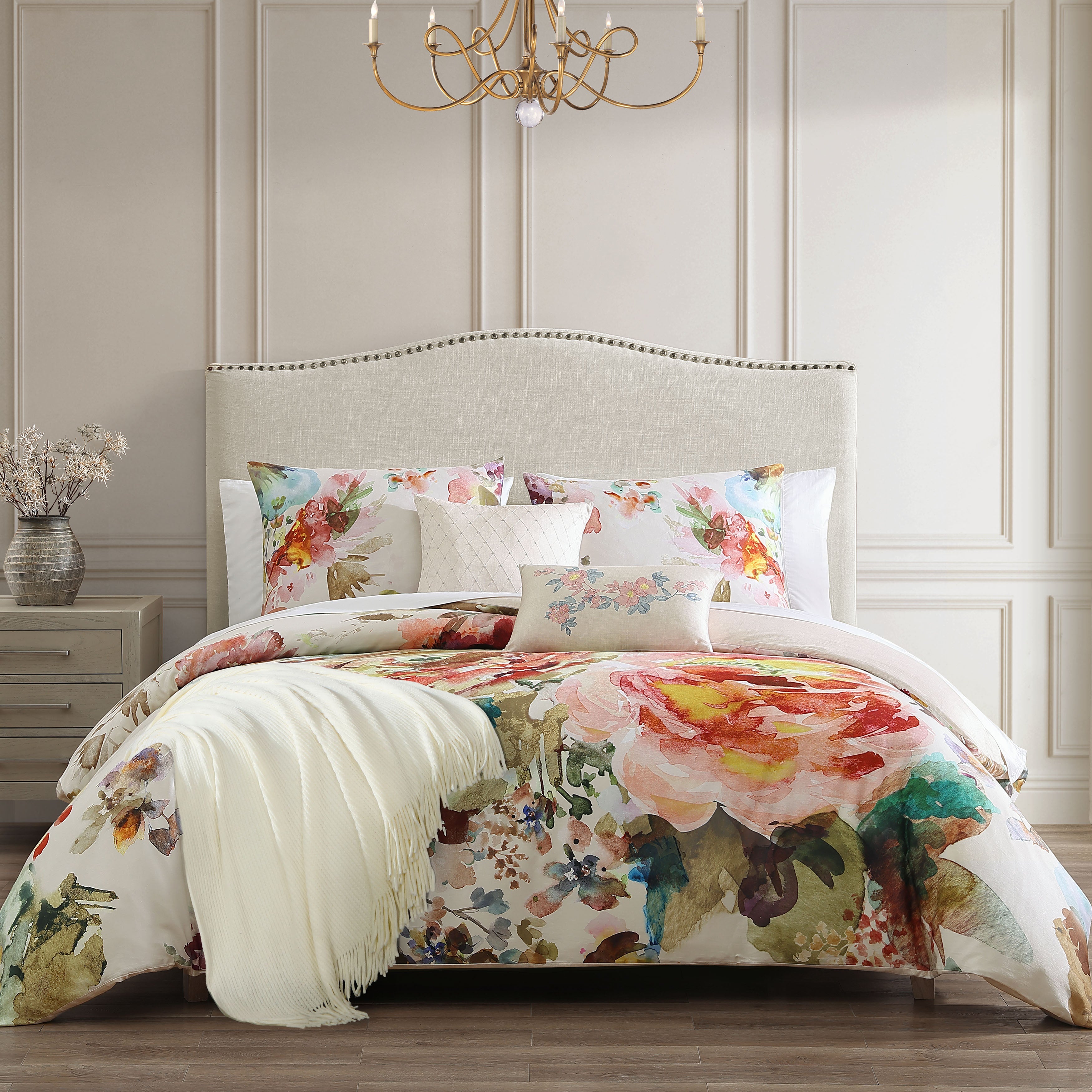 Bebejan Antique Flowers Ivory 5 Piece Reversible Comforter Set