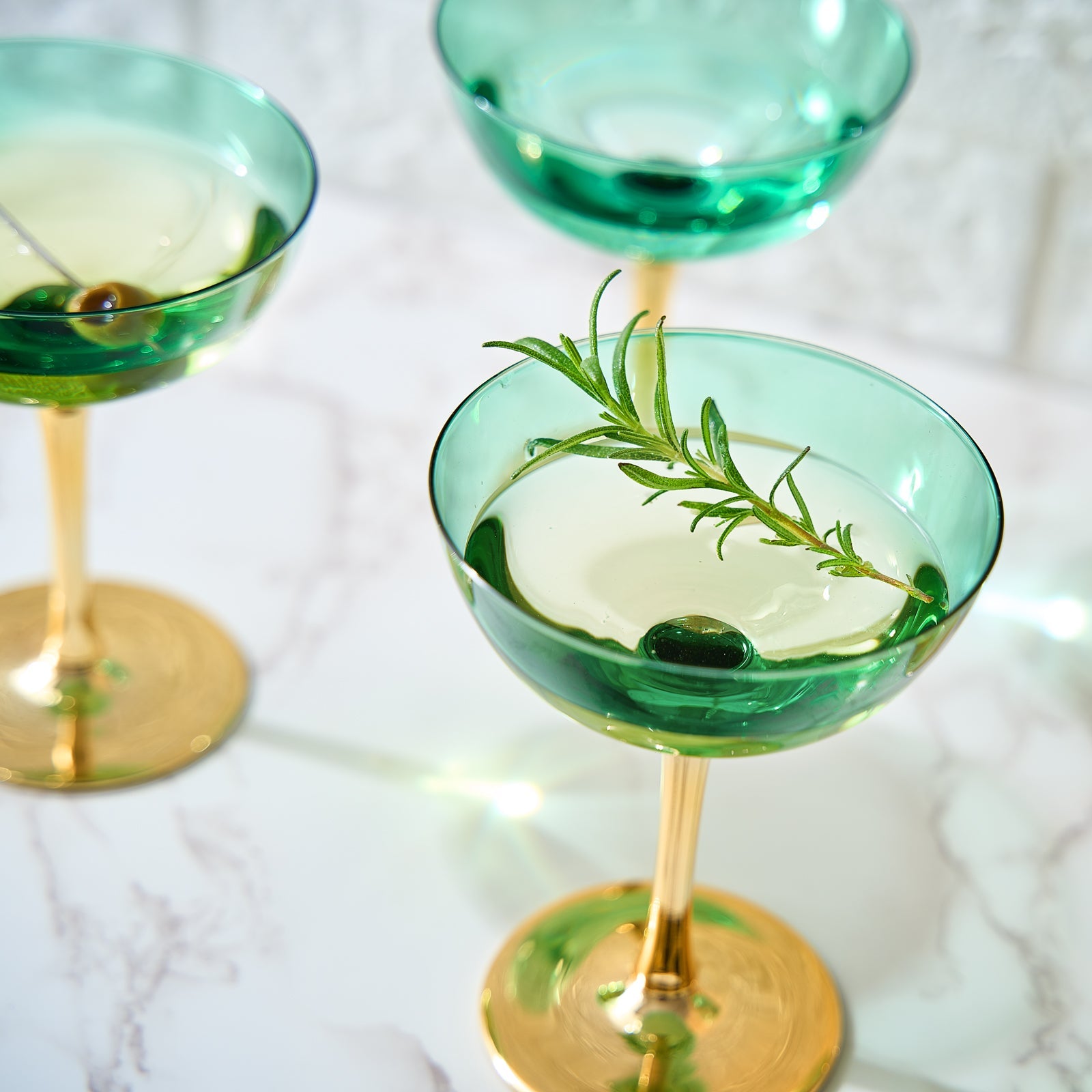 Colored Coupe Art Deco Glasses, Gold | Set of 4 | 8 oz (Green)-3
