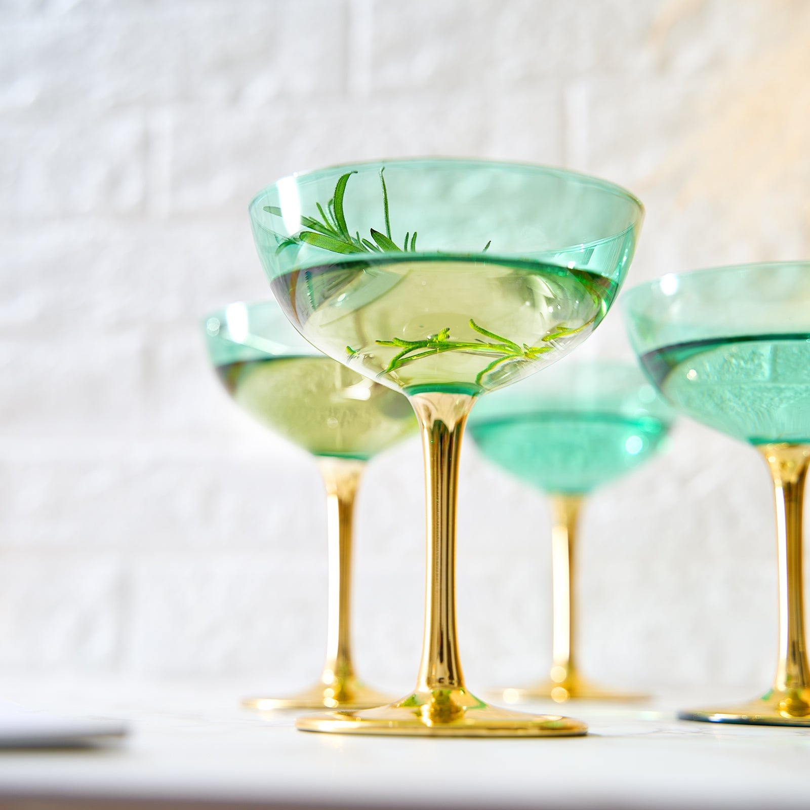 Colored Coupe Art Deco Glasses, Gold | Set of 4 | 8 oz (Green)-2