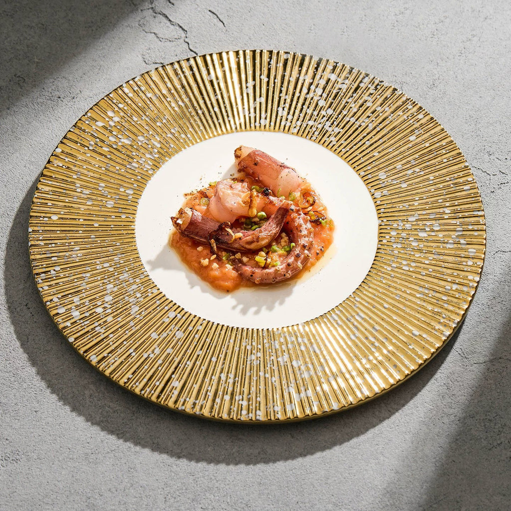 Golden Radial Gear Charger Plate – 12-Inch Artisanal Ceramic Presentation Plate-3